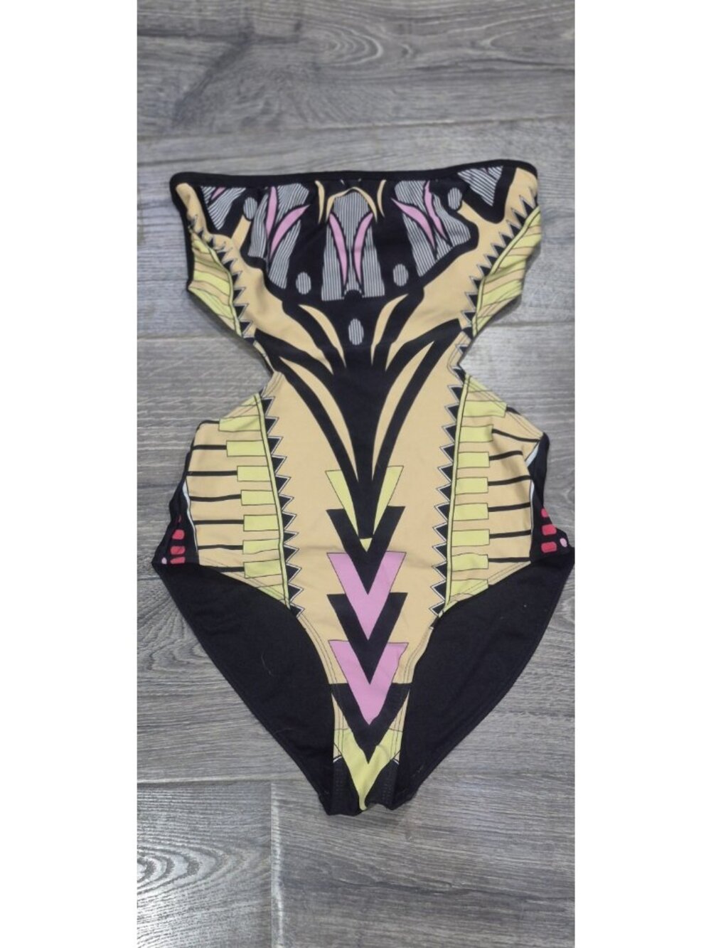 RIVER ISLAND Black Aztec Cutaway Swimsuit Bathingsuit Women's Size 6US / 10UK